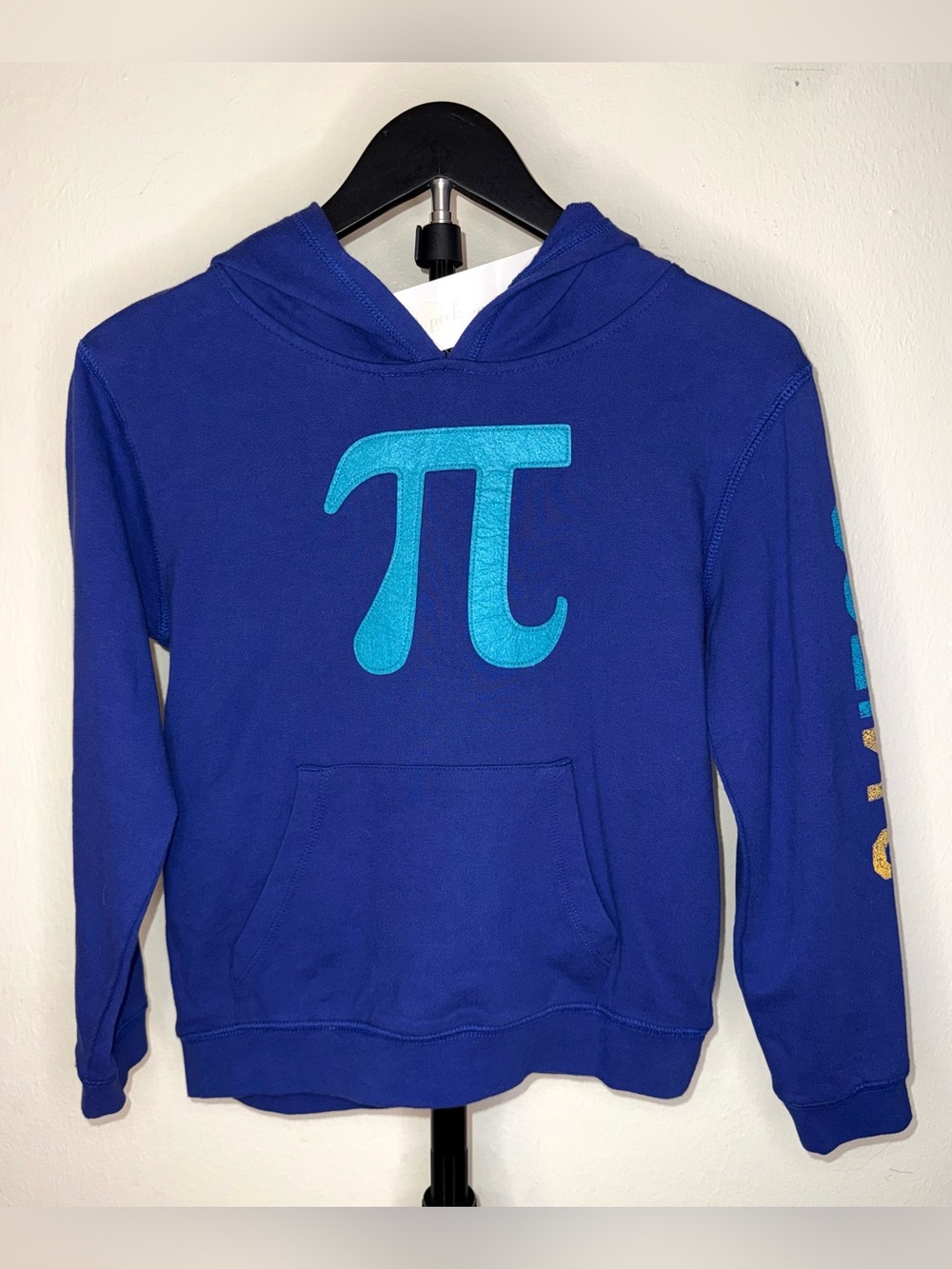 Peek Kids Blue Pi Symbol Applique Pullover Hoodie, size 10, NWT
